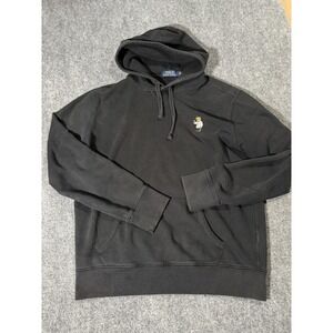 Polo Ralph Lauren Hoodie Mens Large Black Polo Bear Pullover Fleece Graphic Logo